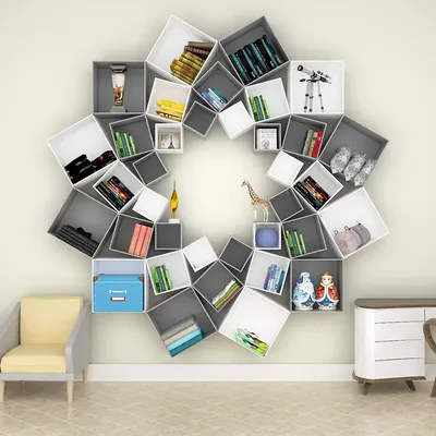 The Lotus Wood Wall Cabinet, Book Shelf, Open Wardrobe, White &amp; Grey Color