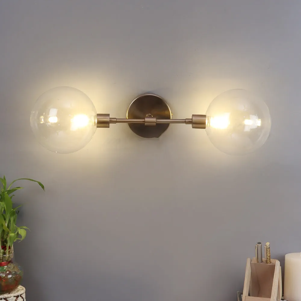 The Proud Orb' Dual Glass Ball Sconce Matt Brass Gold Finish