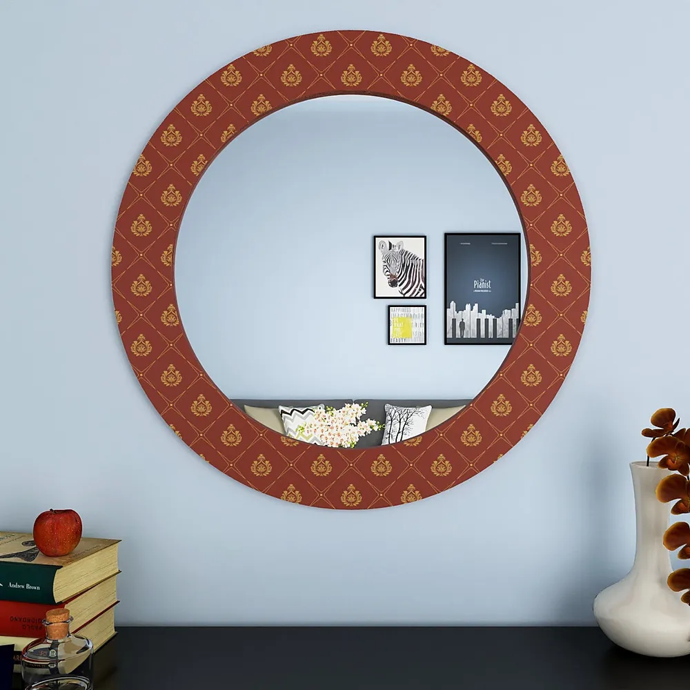 The Red Motif Round Printed Mirror