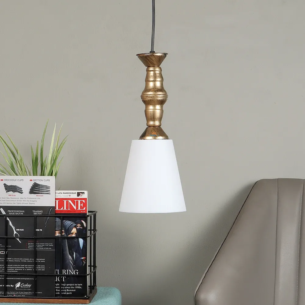 Traditional Antique Gold Metal Hanging Light With Designer Shade