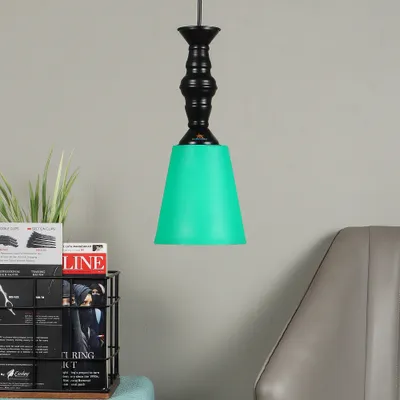 Traditional Black Metal Hanging Light With Designer Shade