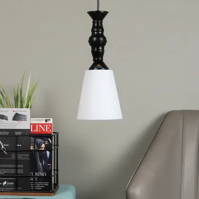 Traditional Black Metal Hanging Light With Designer Shade