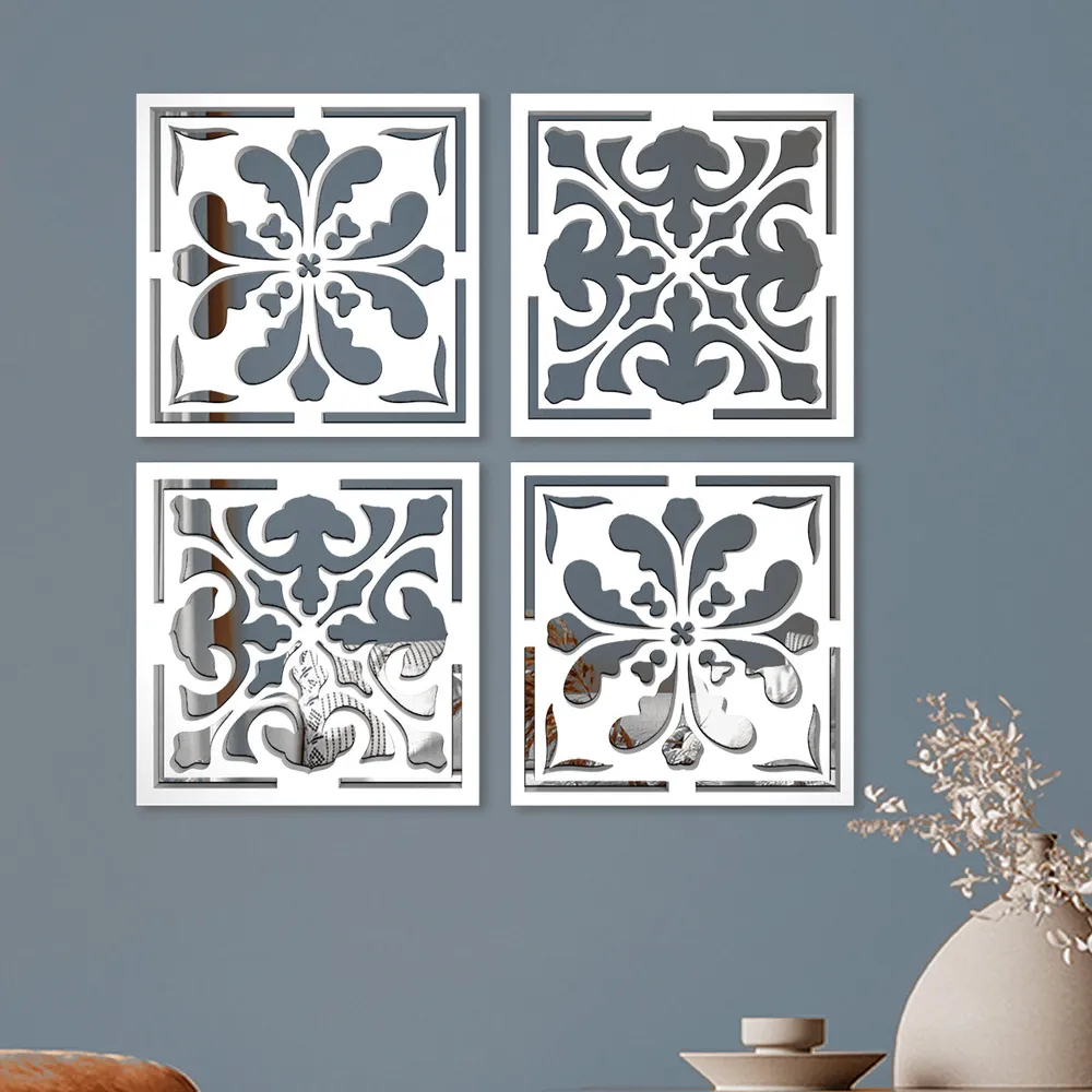 Traditional Floral Mirror Wall Art- Set of 4