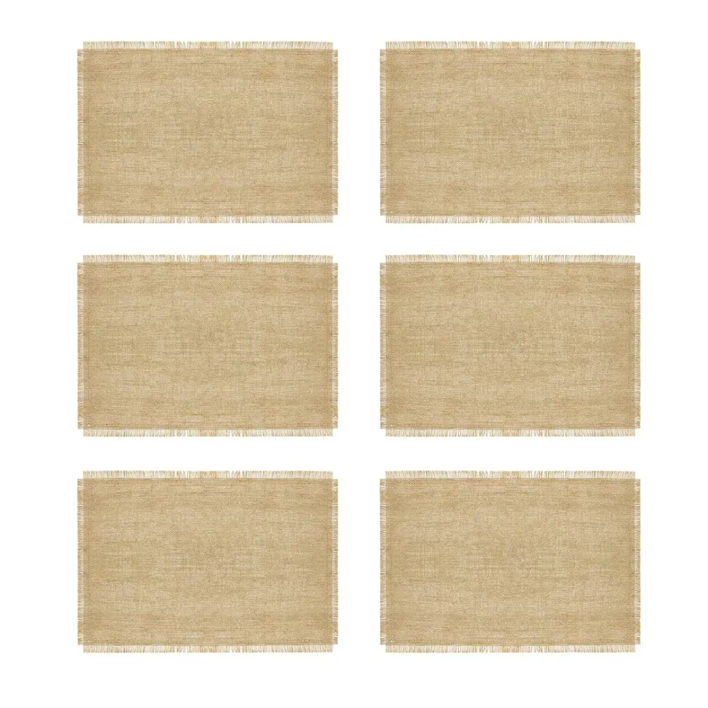 Traditional Fringed Edge Rectangle Jute Placemet Of 4