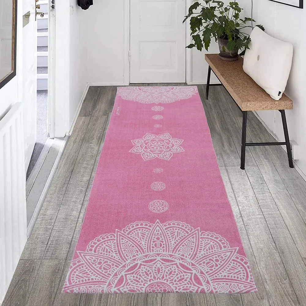 Traditional Motif Cotton Non-Slip Pink Exercise Mat / Yoga Mat- 2x6 ft