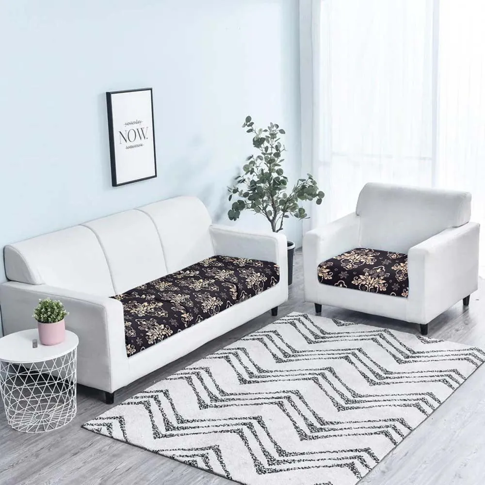 Traditional Motif Strechable Black Sofa Seat Cover Set of 2/4/6/8