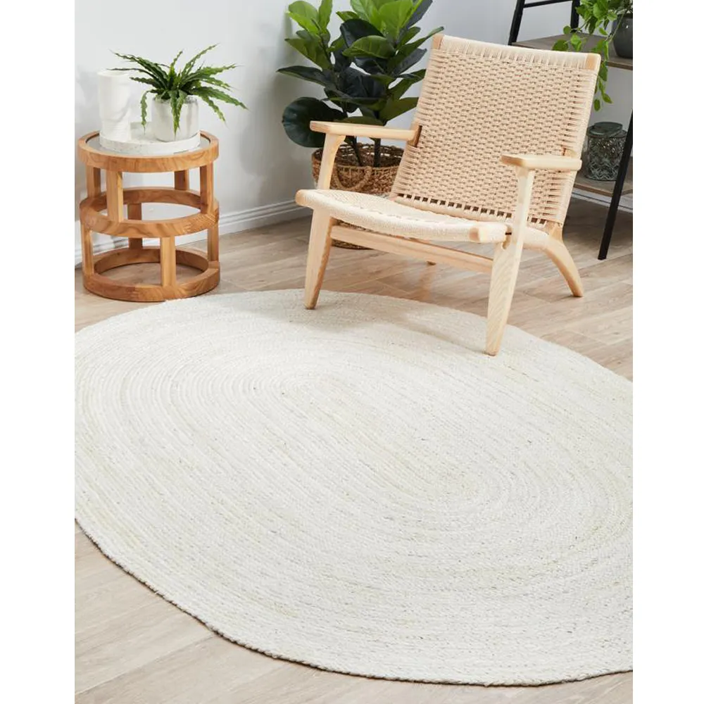 Traditional White Oval Jute RUG