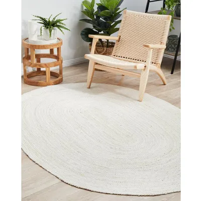 Traditional White Oval Jute RUG