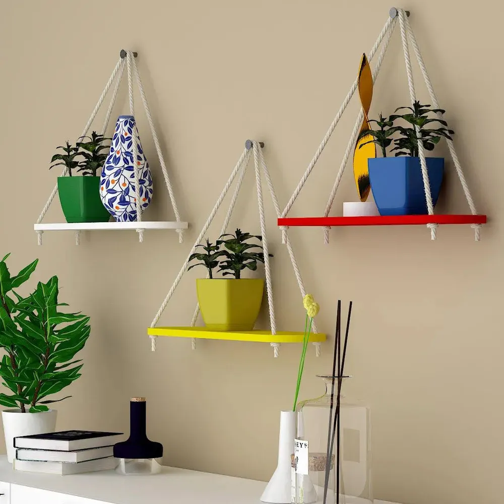 Trilateral wooden Wall Hanging Planter- Set of 3