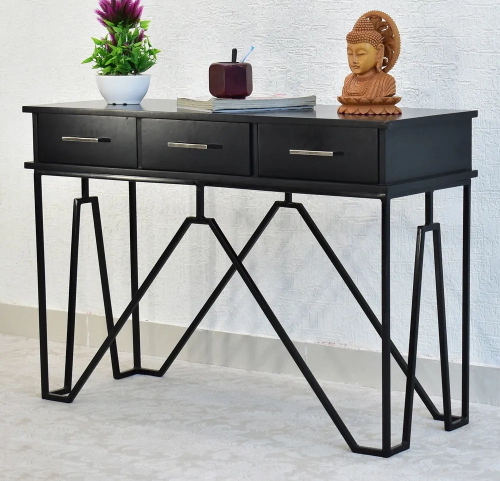 Triple Drawer Solid Wood Black &amp; White Console Table