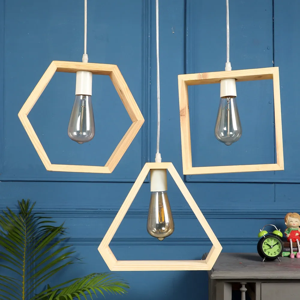 Triple Wooden Framed Contemporary Cluster Hanging Lights