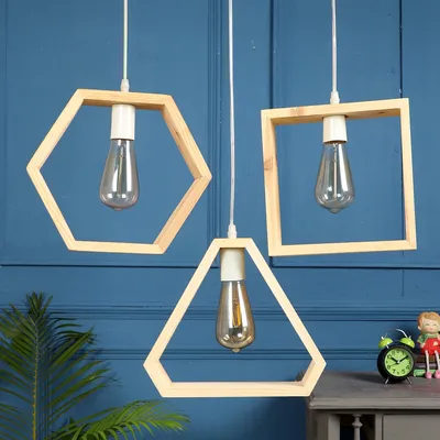 Triple Wooden Framed Contemporary Cluster Hanging Lights