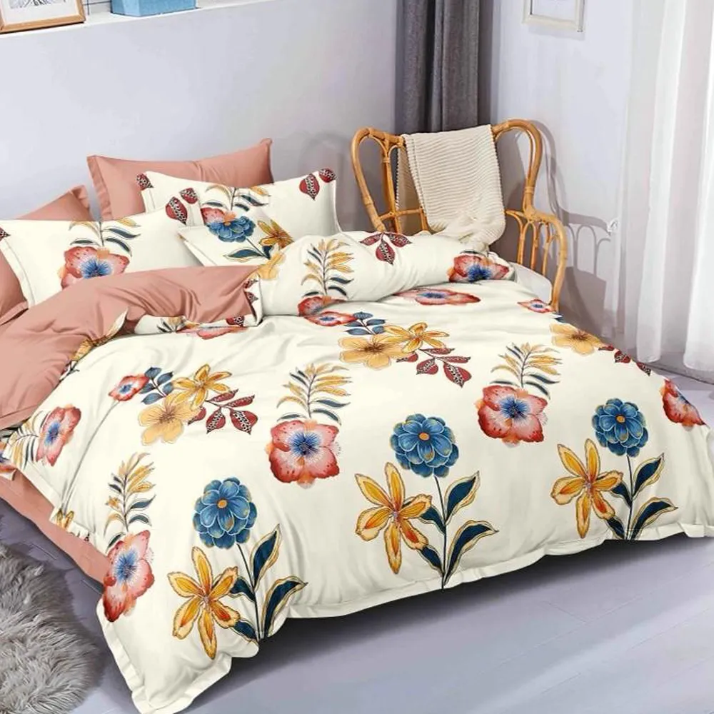 Tropical Flowers Designer Floral  Bedsheet With 2 Pillow Covers (Multicolor)