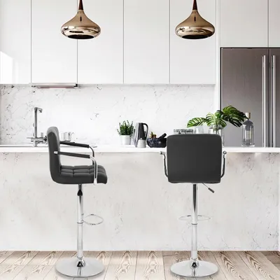 Tufted Black Velvet Adjustable Bar Stool