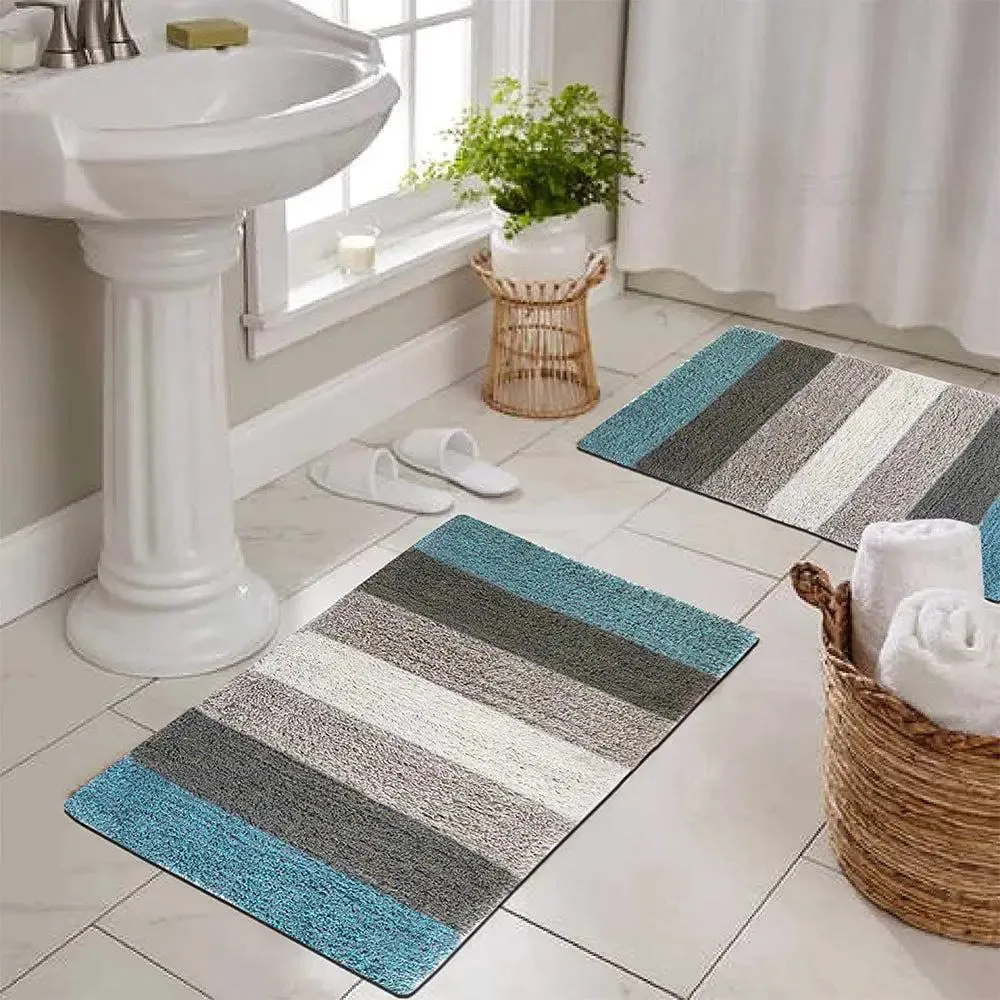 Turquoise Checkered Cotton Soft Bathmat (40 x 60) cm