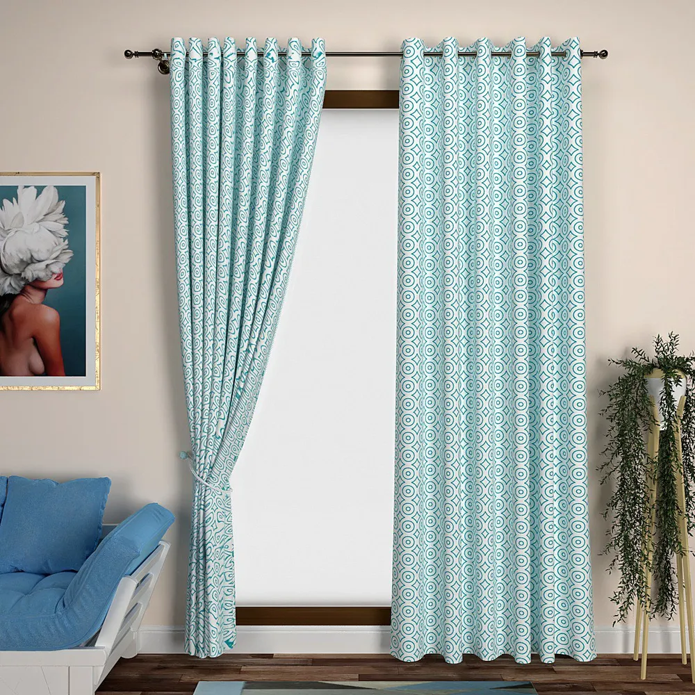 Turquoise Playful Circles Designer Door Curtain