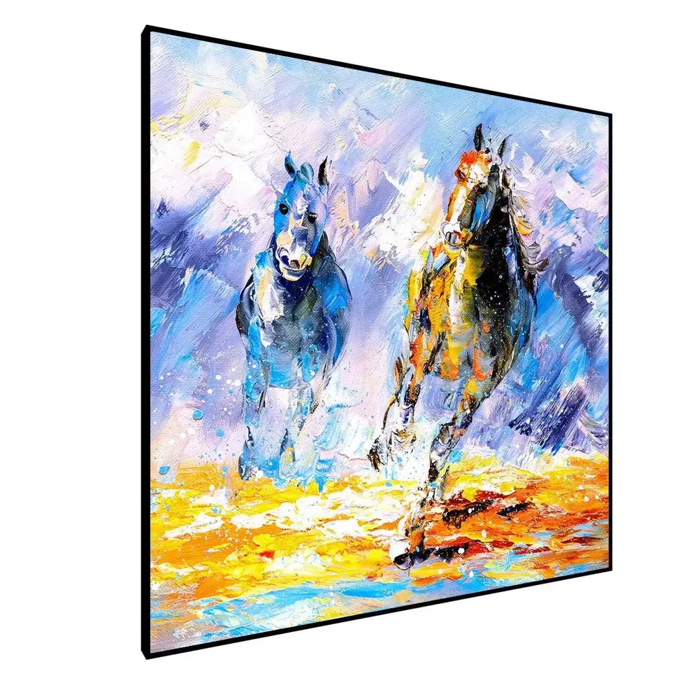 Hi-STANDARD TM paint CANVAS ART ハイスタ Two Running Horse Canvas Painting With Black Floating Frame
