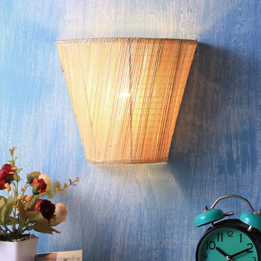 V Shape Beige Bamboo Wall Light Fixture