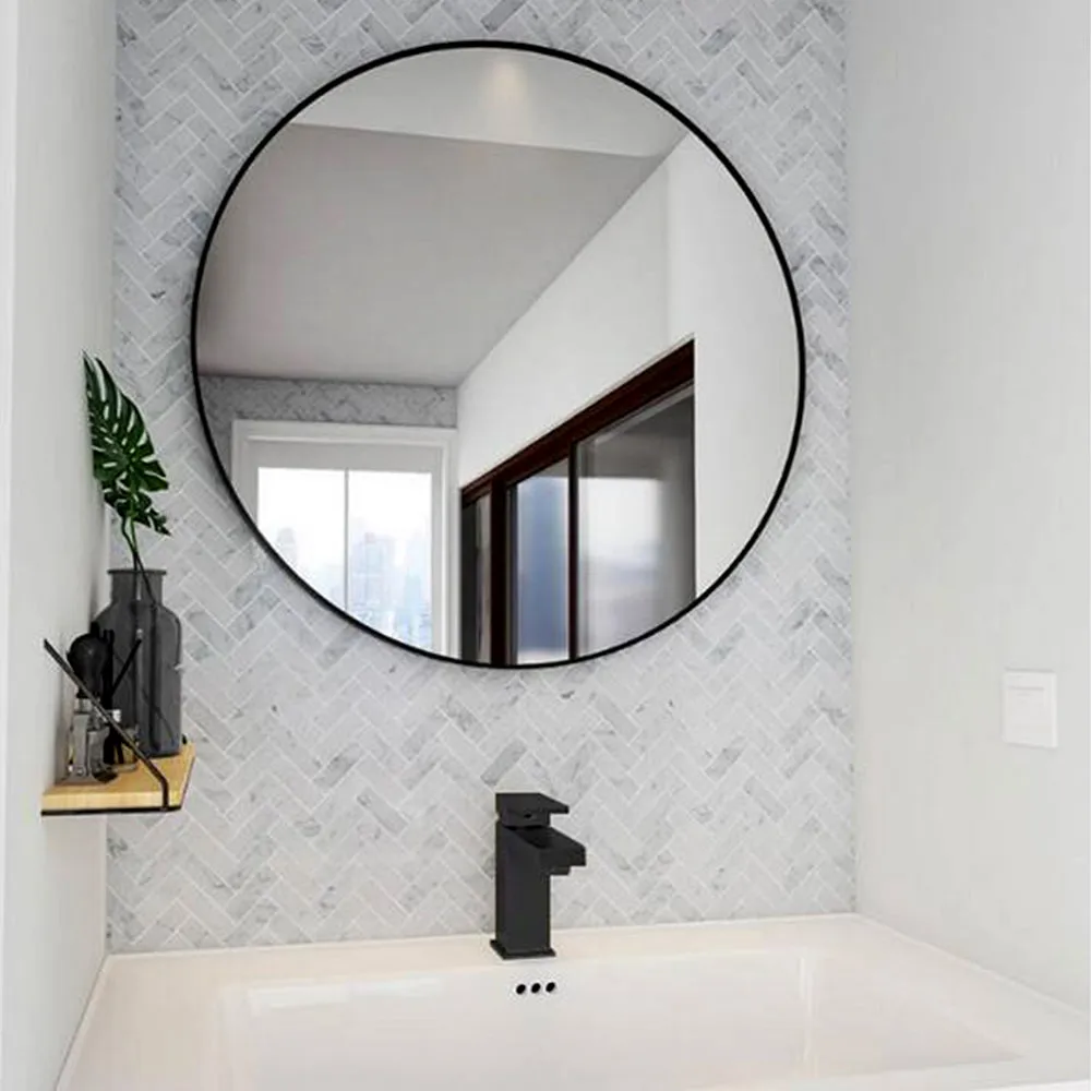 Vibrant Black Bordered Minimalist Round Wall Mirror