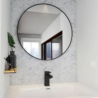 Vibrant Black Bordered Minimalist Round Wall Mirror