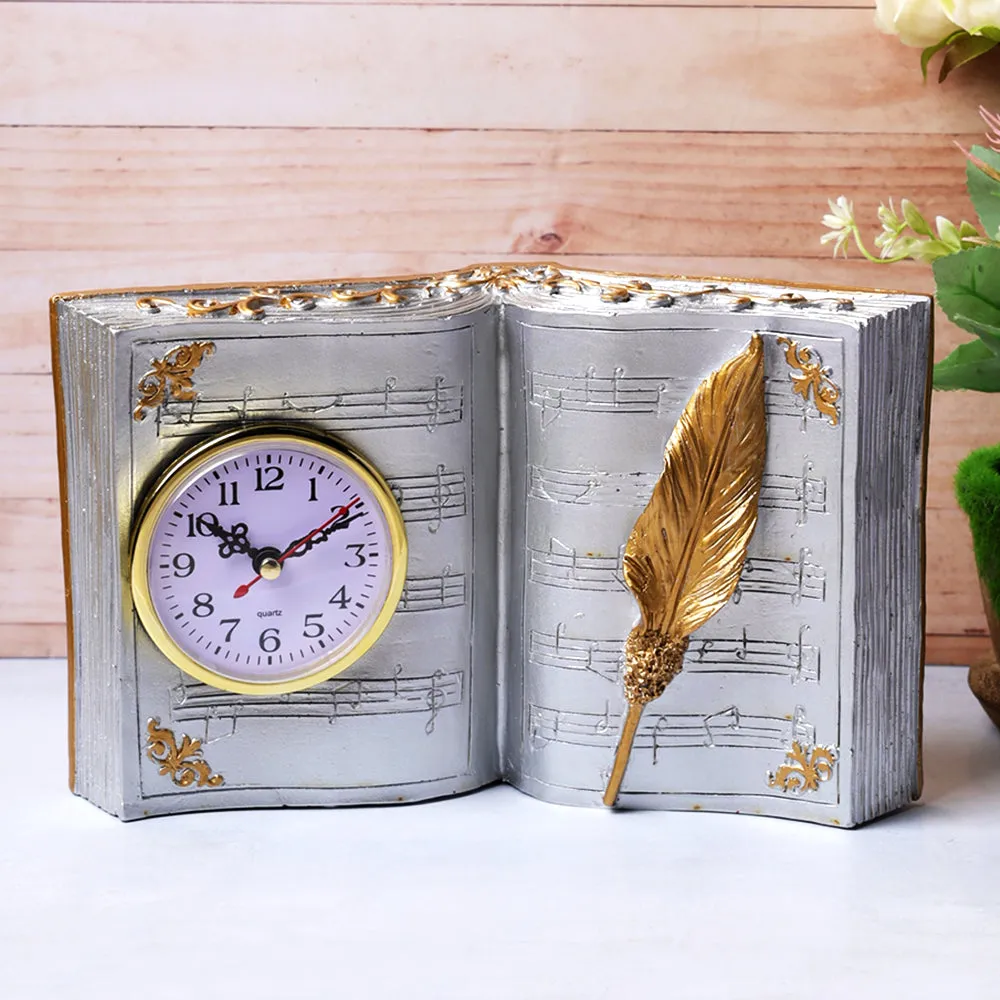 Victorian Motif Clock In A Book Table Accent