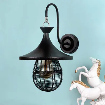 Vintage Club Caged Black Wall Light ( ( Bulb included)