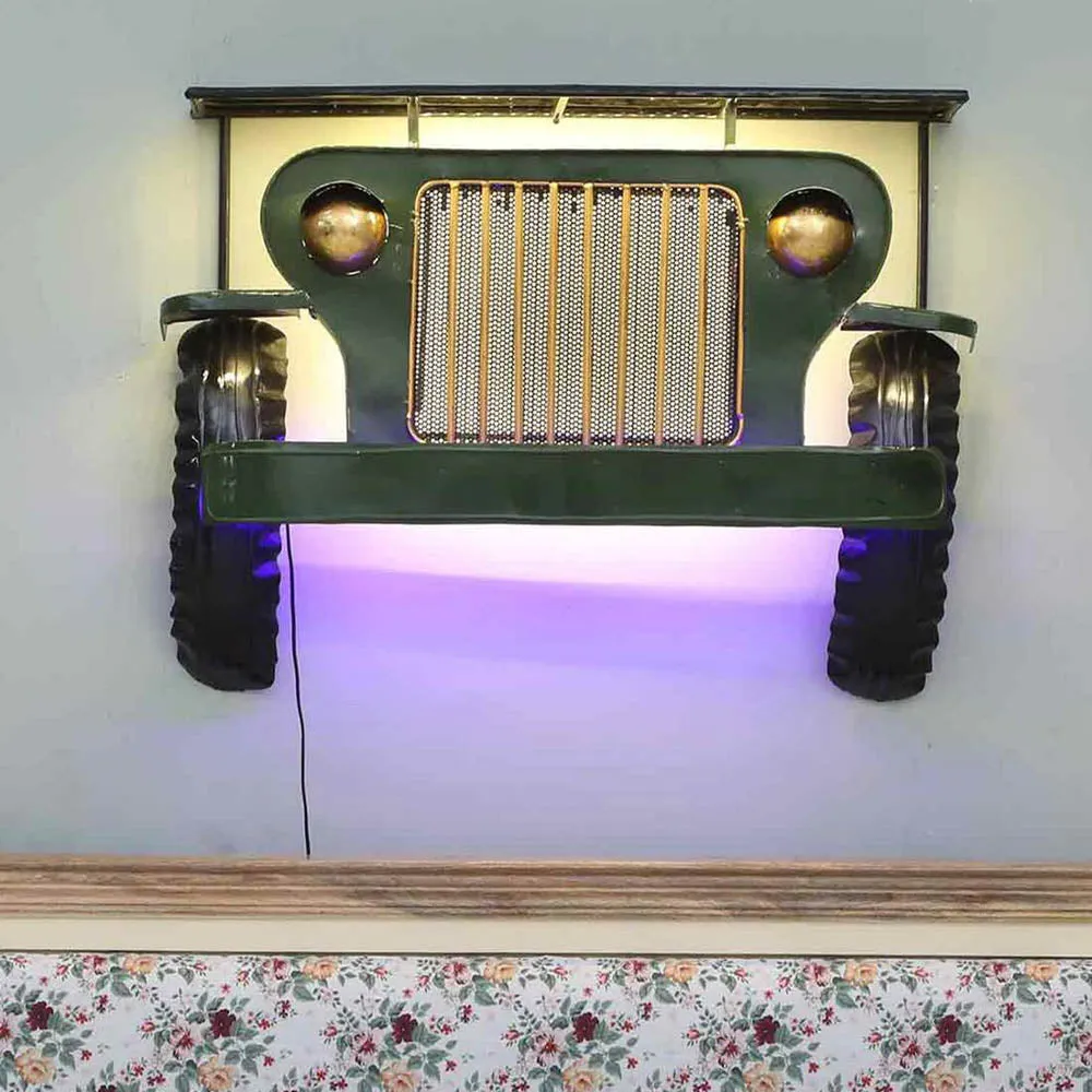 Vintage Jeep Front Decorative Backlit Metal Art