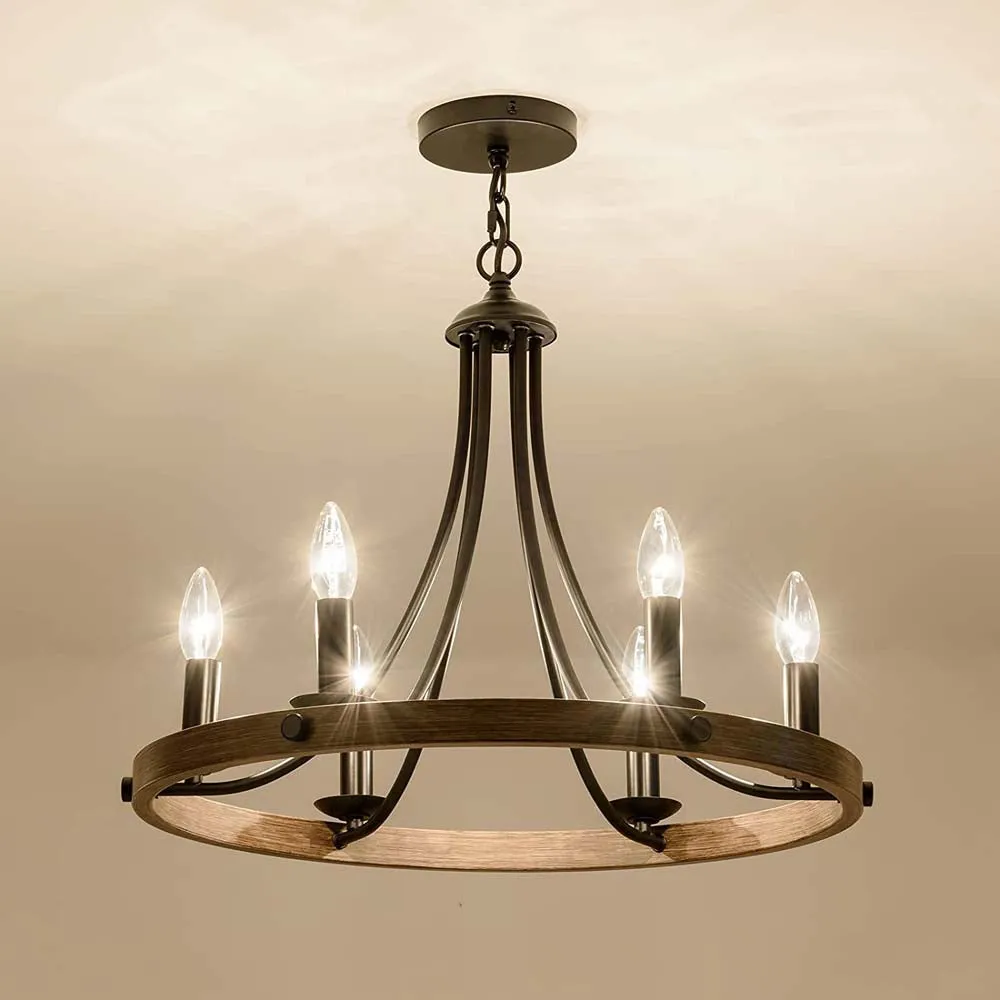 Vintage Motif Metal &amp; Wooden Chandelier