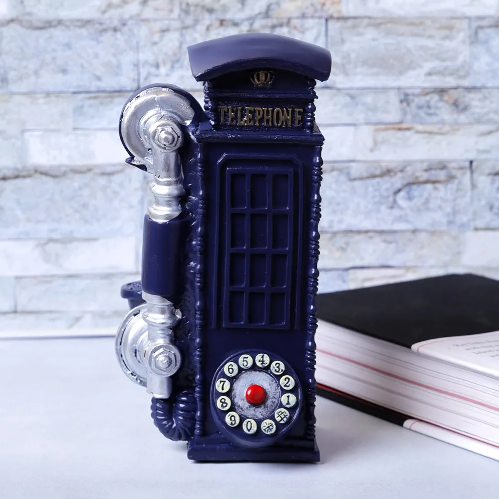Vintage Motif Phonebooth Blue Table Accent