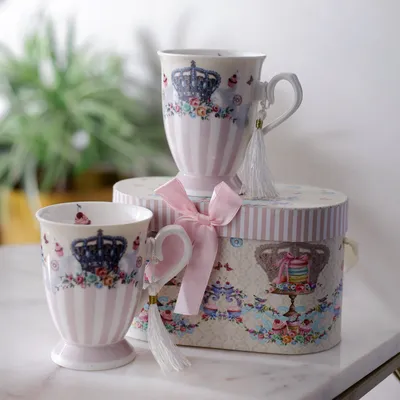 Vintage Motif Queen's Crown Teacups Set Of 2