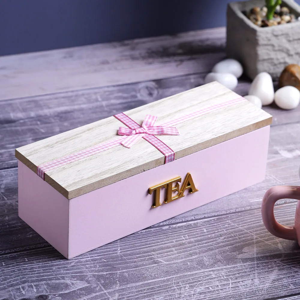Vintage Motif Wooden Tea/Coffee 3 Compartment Storage Box