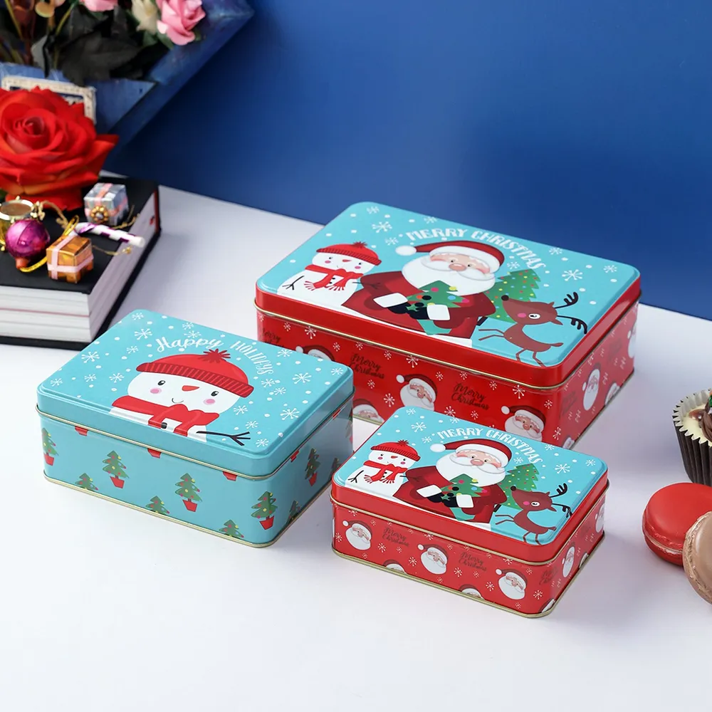 Vintage Santa Snowman Reindeer Rectangle Box Set of 3