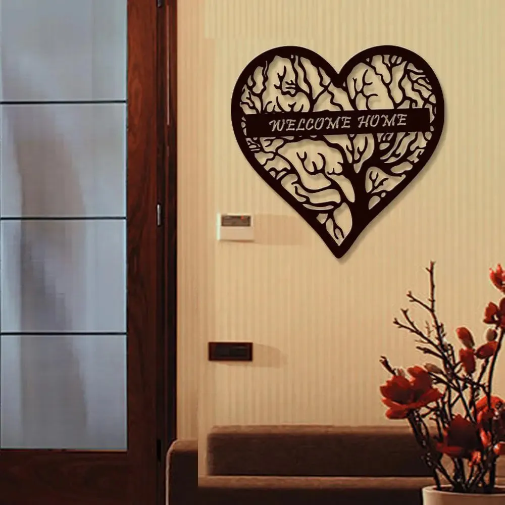 Welcome Home With Heart Shape Design Wooden Wall Hanging, Wooden Wall Decoration