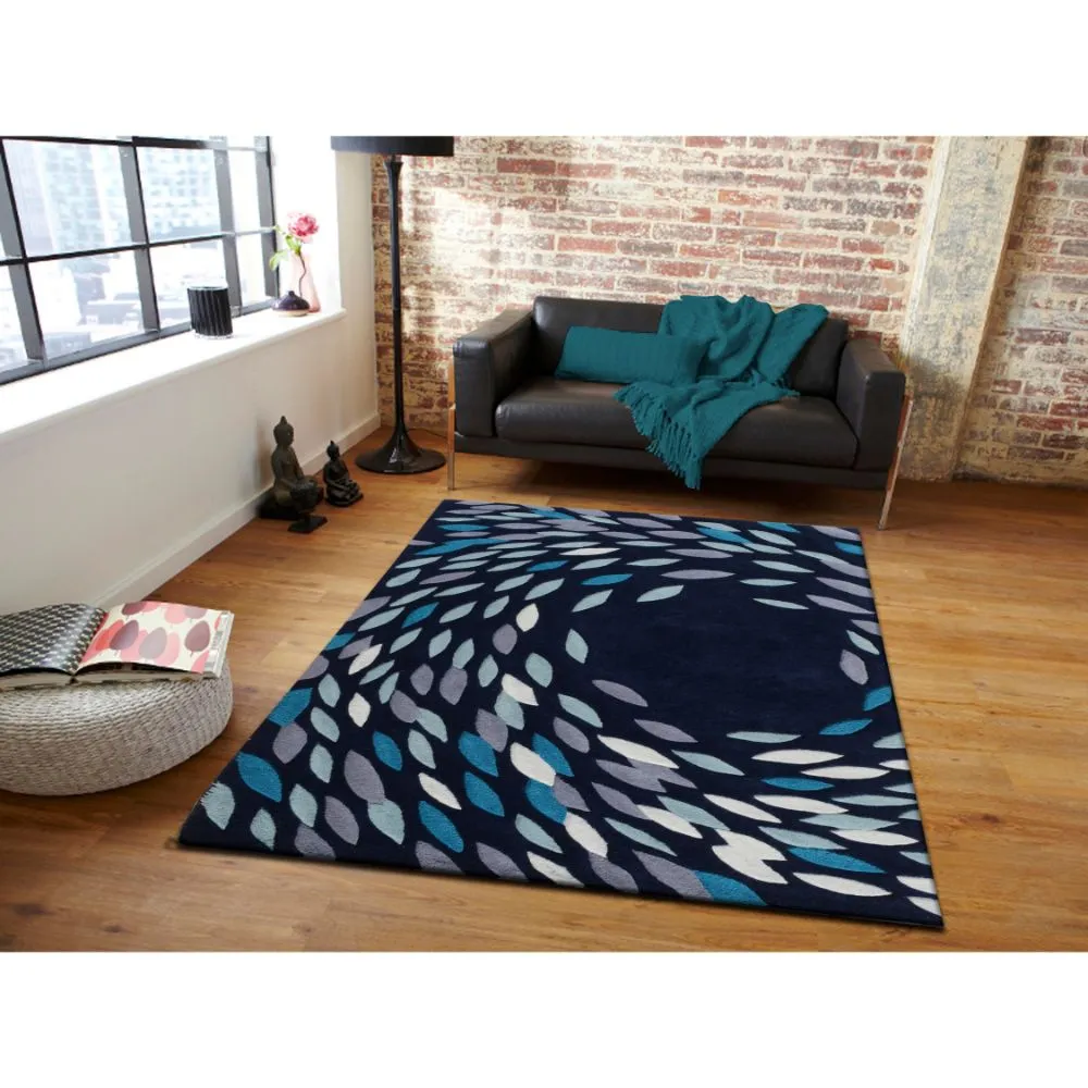 Whirling Leaves Blue &amp; White Tufted Area Carpet