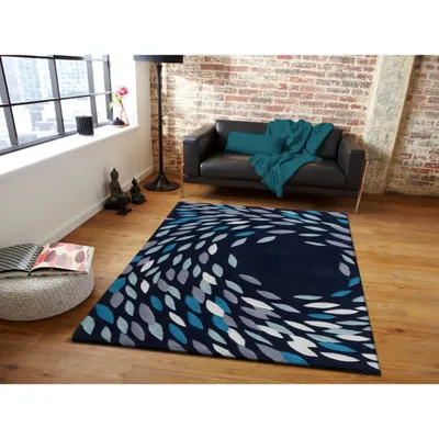 Whirling Leaves Blue &amp; White Tufted Area Carpet