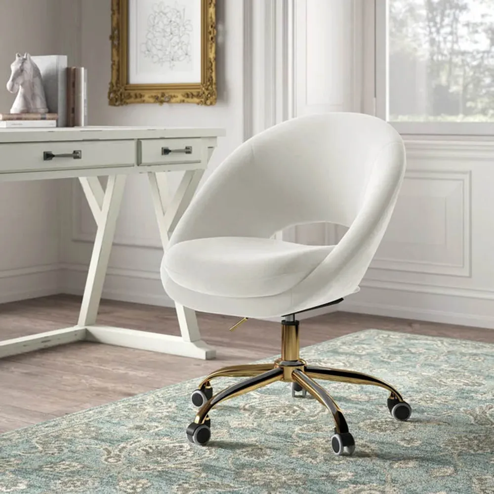 White Comfy Rounded Back Velvet Swivel Chair
