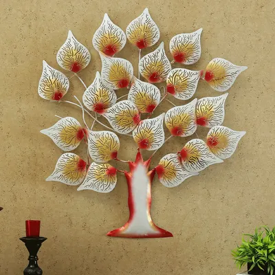 White Crafted Tree Metal Wall Art With LED
