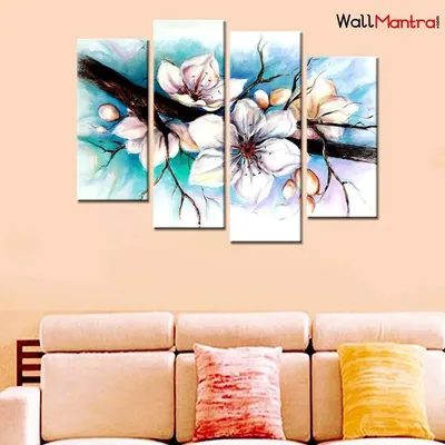 White Flower Wall Painting In Multiple Frames Canvas