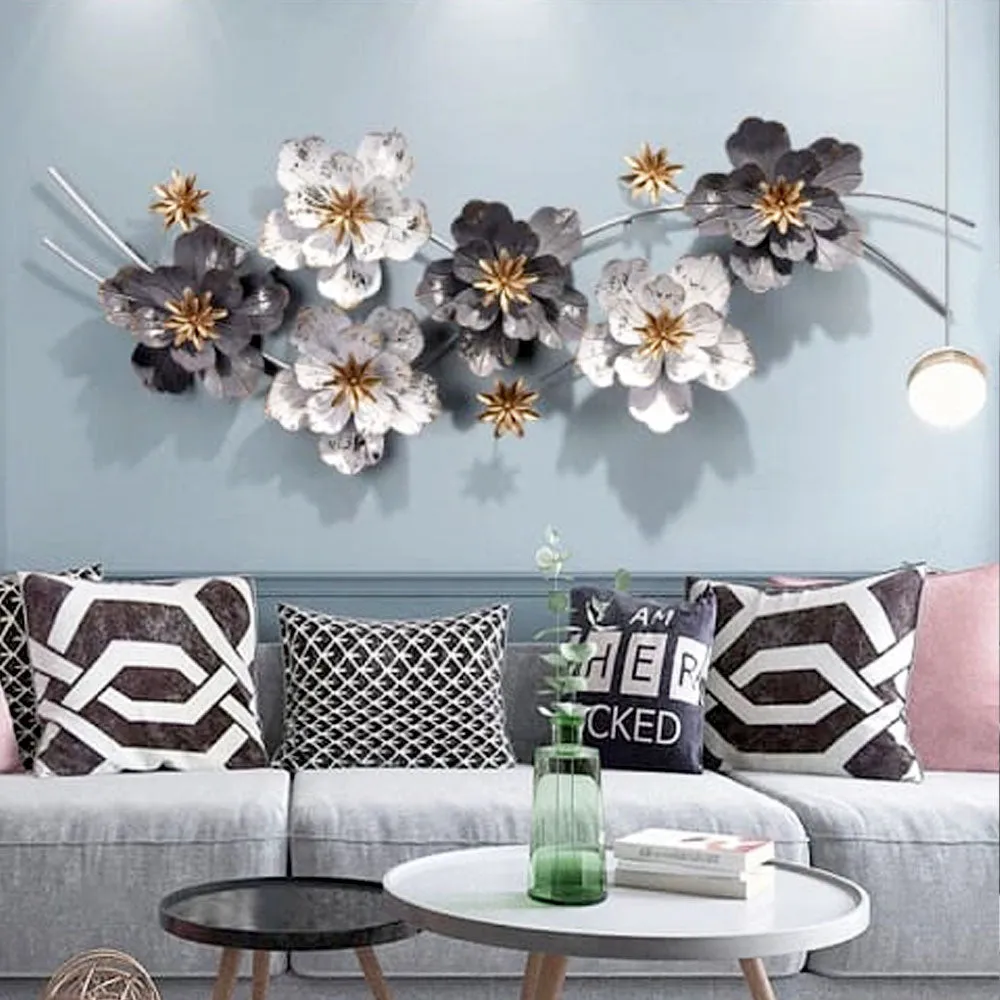 White & Grey Pretty Florals Metal Wall Art