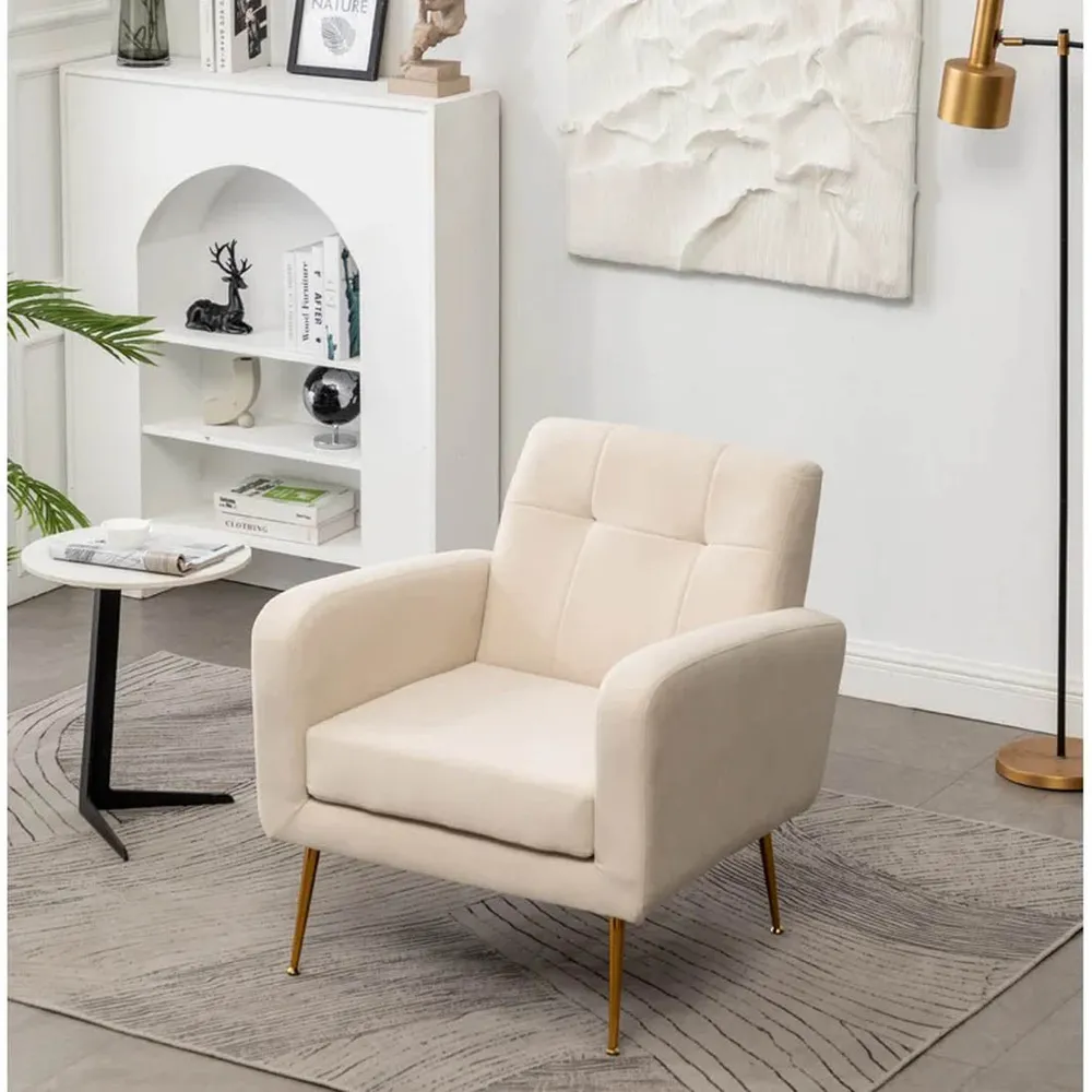 White Tufted Luxe Velvet Lounge Chair