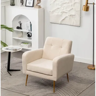 White Tufted Luxe Velvet Lounge Chair