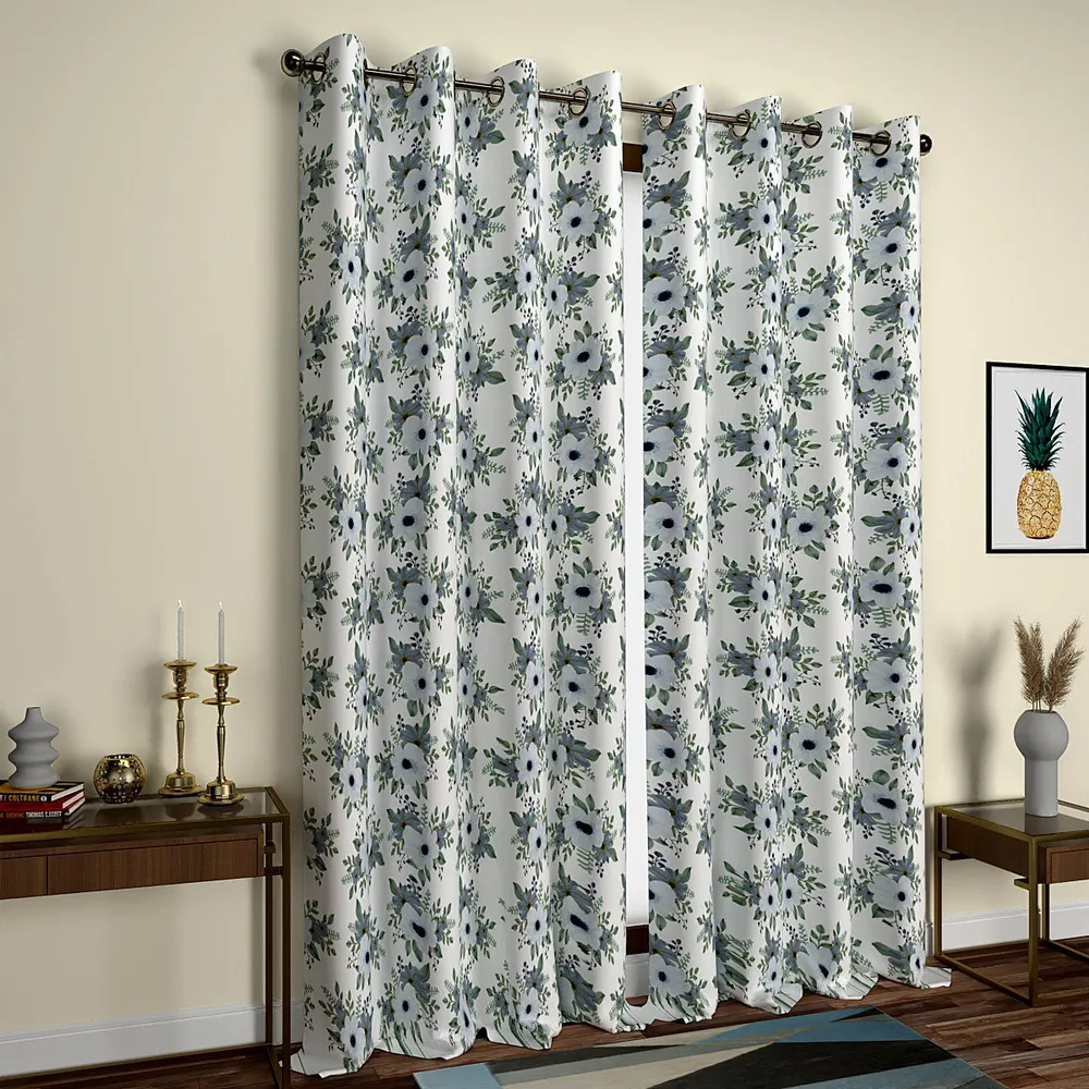 White Wild Flowers Designer Door Curtain