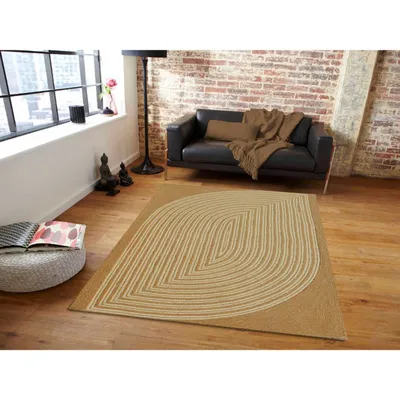 Wide Leaf Designed Golden Beige Tufted Area Carpet