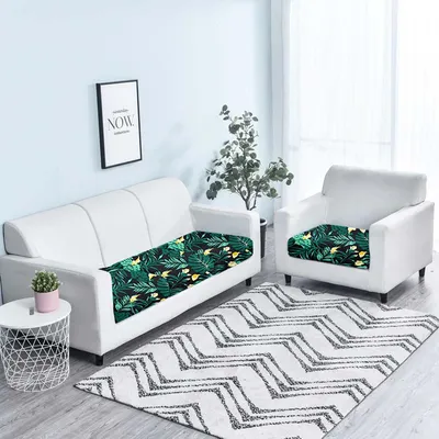 Wild Leaves Drak Green Strechable Sofa Seat Cover Set of 2/4/6/8