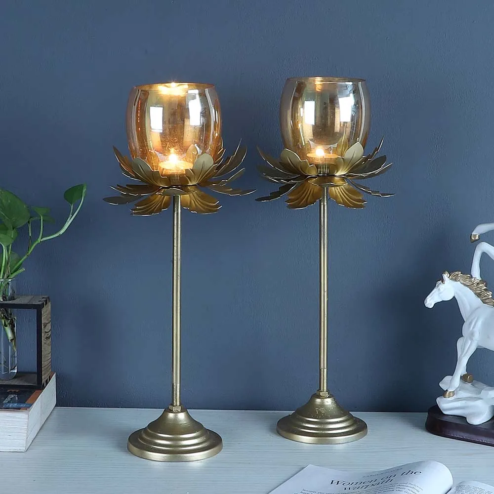 Wine Glass Motif Designer Tea Light Candle Holders Set Of 2
