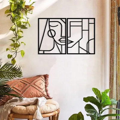 Woman & Man Modern Line Sculpture Metal Wall Art
