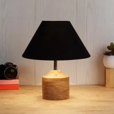 Wood Table Lamp with Black Cotton Shade