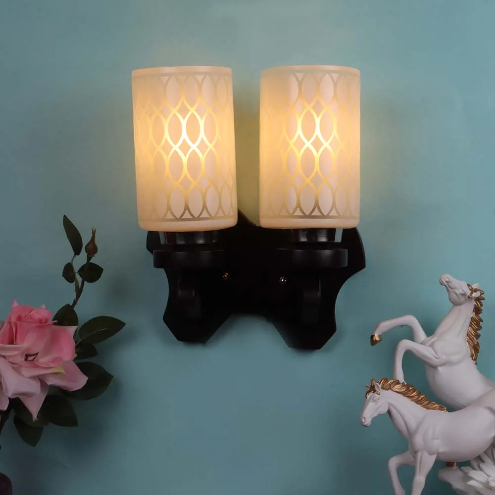 Wooden Fixture Patterned Cylindrical Dual Wall Light
