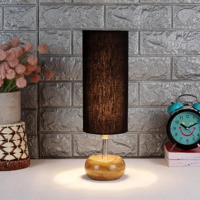 Wooden table lamp with Blak Cotton Shade
