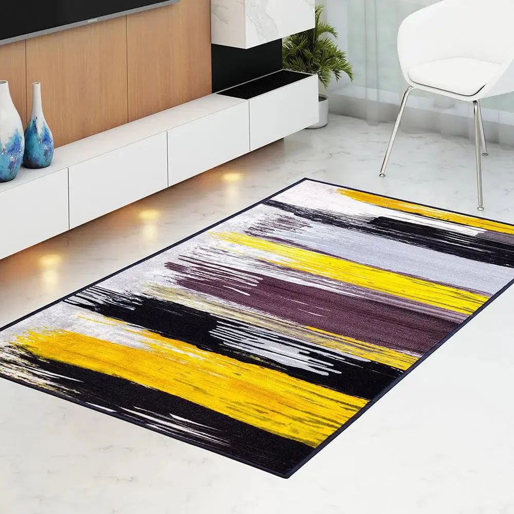 Yellow & Black Splash Modern Printed Premium Area Carpet ( 3 ft x5 ft & 4 ft x 6 ft )